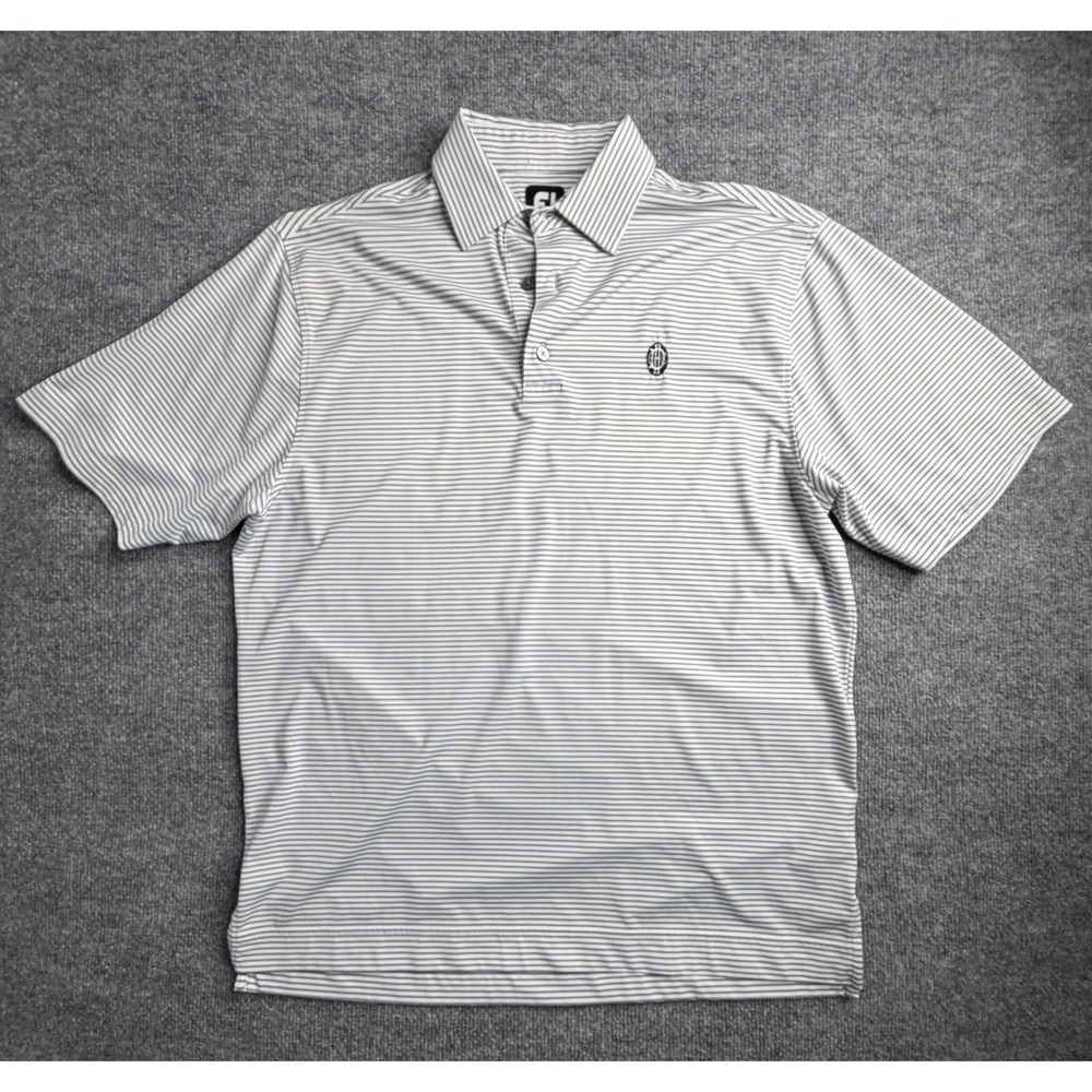 FootJoy Collar‎ Logo Golf Polo Shirt Mens Large Blue White Stripe Short Sleeve